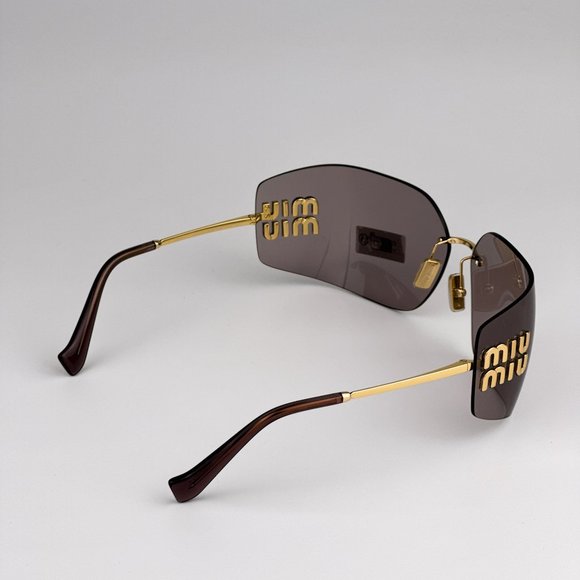 Miu Miu MU54YS 5AK06I BRAND NEW Sunglasses Gold Purple Wraparound Rimles Women main image 5